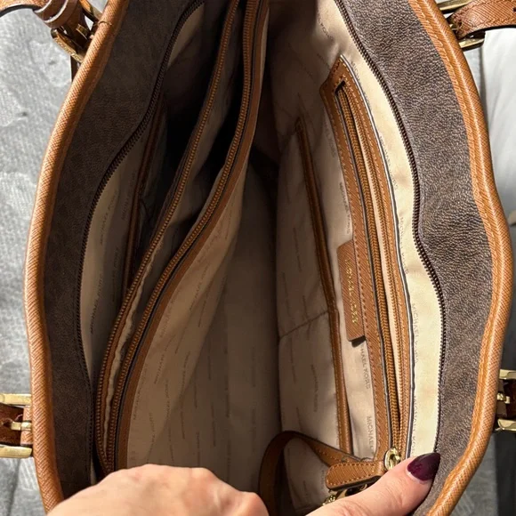 Michael Kors Dark Brown Tote with Tan Accents - Picture 4 of 4
